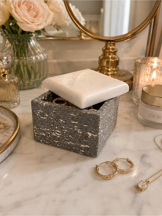 Mageia Other - Mageia Italian Marble Trinket Box Gray White Stone Jewelry Keepsake Box